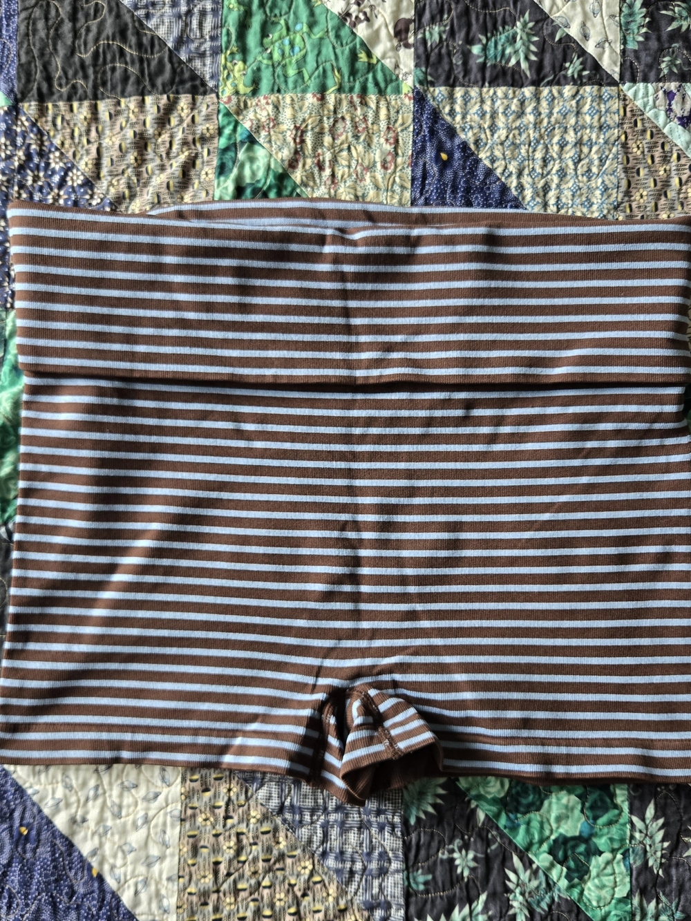 Women’s Brown & Light Blue Striped Spandex Shorts